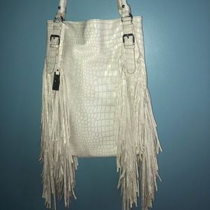 Urban Originals white fringe large tote bag